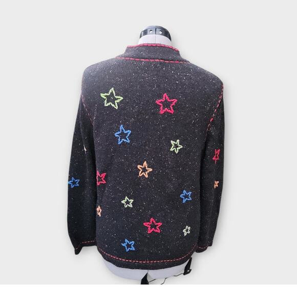 Christopher & Banks Hand Knit Sweater Women's XL 1/4 Zip Embroidered Stars VTG - Picture 3 of 8
